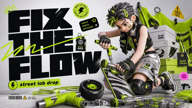 Acid Lime 3D Streetwear Type Poster Style