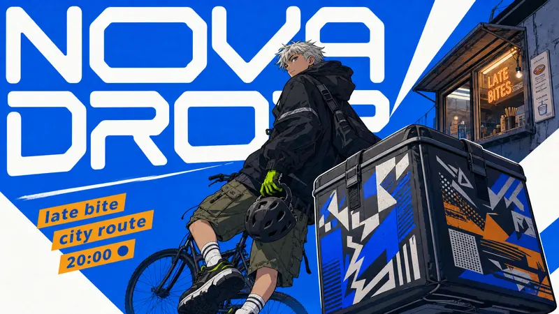 Electric Blue Cutout Manga Poster Style